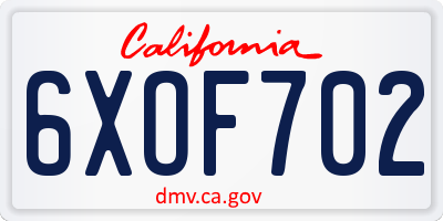 CA license plate 6XOF702