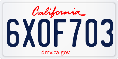 CA license plate 6XOF703