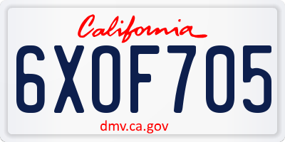 CA license plate 6XOF705