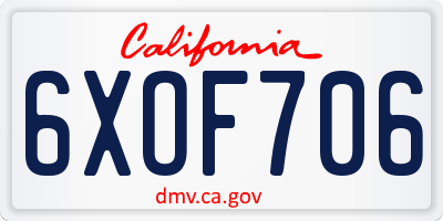 CA license plate 6XOF706