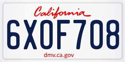 CA license plate 6XOF708