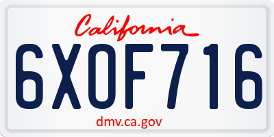 CA license plate 6XOF716