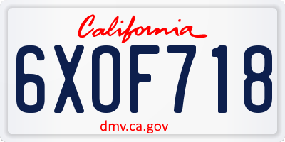 CA license plate 6XOF718