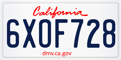 CA license plate 6XOF728