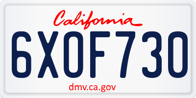 CA license plate 6XOF730