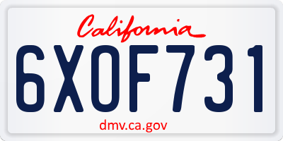 CA license plate 6XOF731