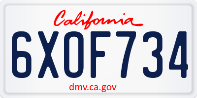 CA license plate 6XOF734
