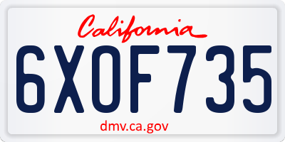CA license plate 6XOF735