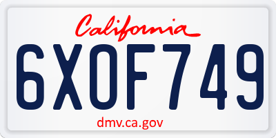 CA license plate 6XOF749