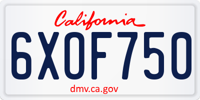 CA license plate 6XOF750