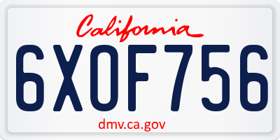 CA license plate 6XOF756