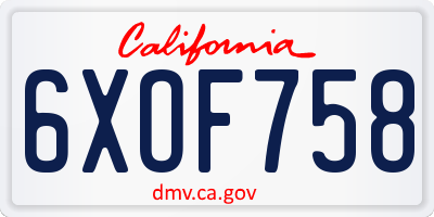 CA license plate 6XOF758