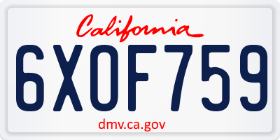 CA license plate 6XOF759