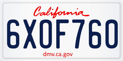CA license plate 6XOF760