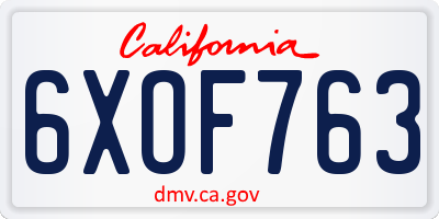 CA license plate 6XOF763