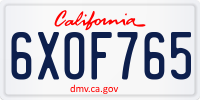 CA license plate 6XOF765