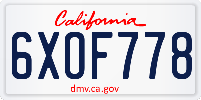 CA license plate 6XOF778