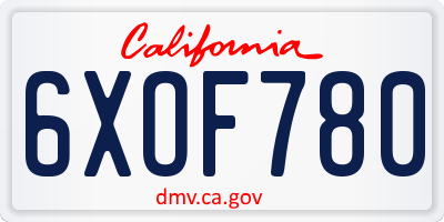 CA license plate 6XOF780