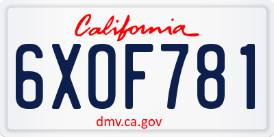 CA license plate 6XOF781