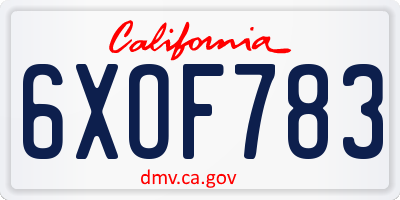 CA license plate 6XOF783