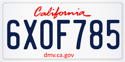 CA license plate 6XOF785