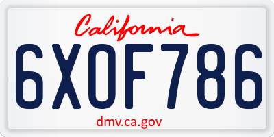 CA license plate 6XOF786