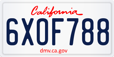 CA license plate 6XOF788