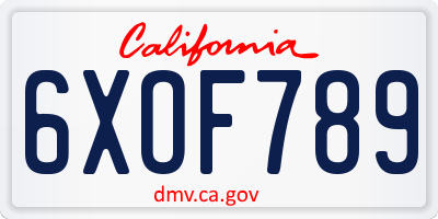 CA license plate 6XOF789
