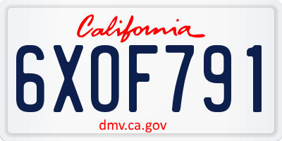 CA license plate 6XOF791