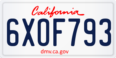 CA license plate 6XOF793