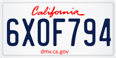 CA license plate 6XOF794