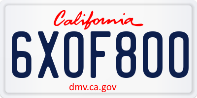 CA license plate 6XOF800