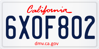 CA license plate 6XOF802