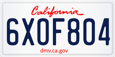 CA license plate 6XOF804