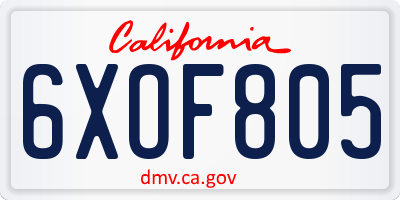 CA license plate 6XOF805