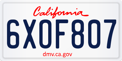 CA license plate 6XOF807