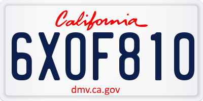 CA license plate 6XOF810