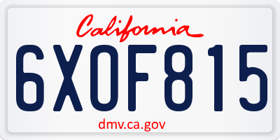 CA license plate 6XOF815