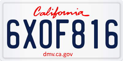 CA license plate 6XOF816