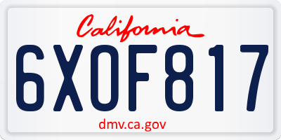 CA license plate 6XOF817