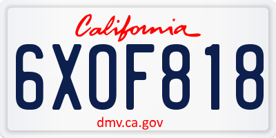 CA license plate 6XOF818