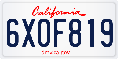 CA license plate 6XOF819