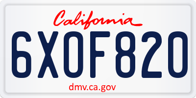 CA license plate 6XOF820