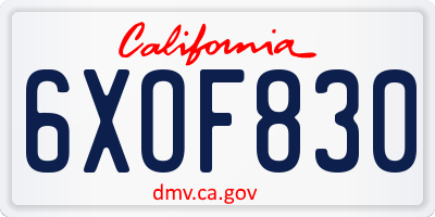 CA license plate 6XOF830