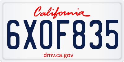 CA license plate 6XOF835