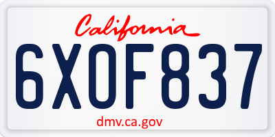 CA license plate 6XOF837