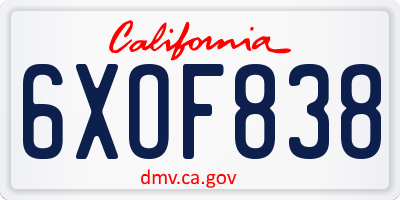 CA license plate 6XOF838