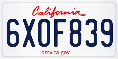 CA license plate 6XOF839