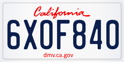 CA license plate 6XOF840