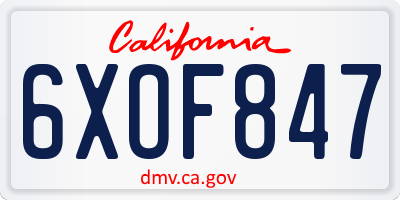 CA license plate 6XOF847